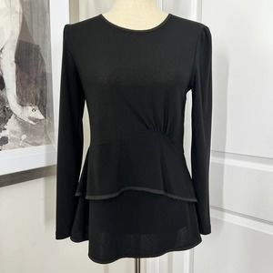 Narciso Rodriguez Design Nation Black Peplum Top Small Long Sleeve Stretch